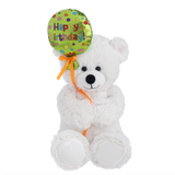 white happy birthday bear with balloon in hand : send a PRAYER