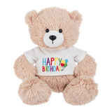 tan bear wearing happy birthday t-shirt: send a PRAYER