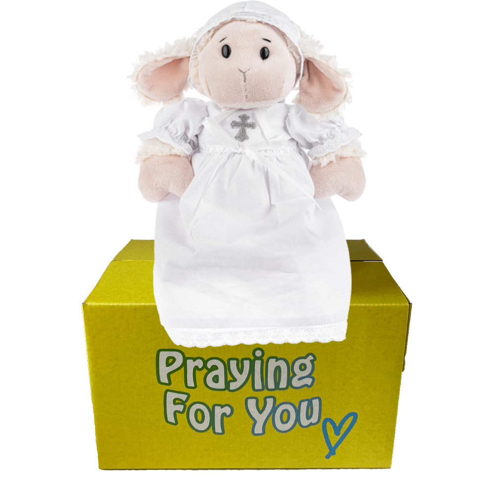 send a PRAYER True Christening Lamb stuffed animal plushie care package