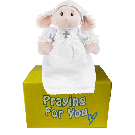 send a PRAYER True Christening Lamb stuffed animal plushie care package