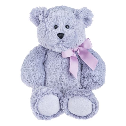 purple bear with matching ribbon tied in a bow - send a prayer - send a plushie